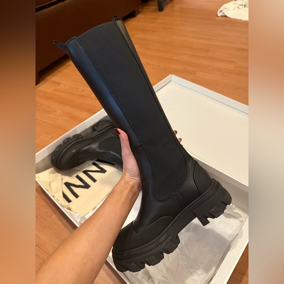 Ganni Black Cleated Tall Chelsea Boots - Picture 3 of 14